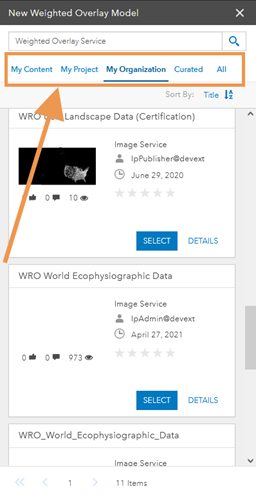 New Weighted Overlay Model pane with tab categories called out